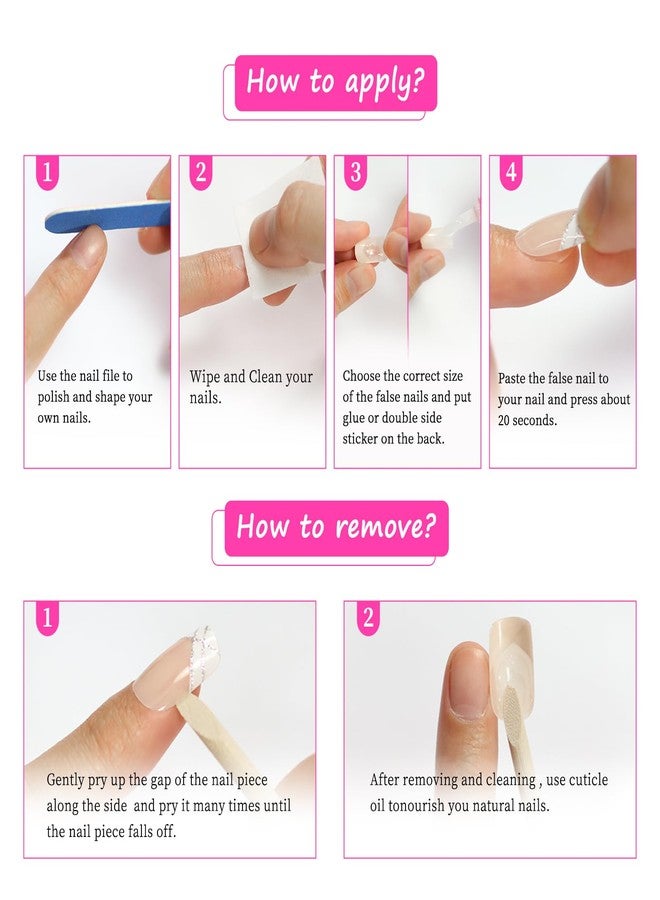 EchiQ Natural French Tip Press on Nails Short 5 Pack, 5 Set 120Pcs Salon-Like Acrylic Fake Nails with Classoc White French Designs, Glossy & Natural Jelly Glue on Nails - Image 5